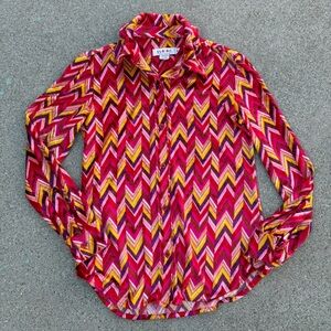 isaac mizrahi long sleeve button up chevron print velour 90s made in USA medium